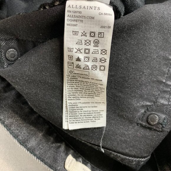 AllSaints Mens Pants 30 Gray Denim Jeans Cigarette Skinny Button Fly Rock 30x26 - Picture 8 of 11